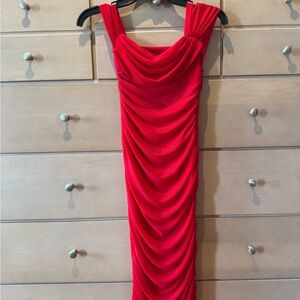 Scarlet Red Ruched Midi Dress Small